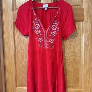 Knox Rose Red Floral Embroidered Dress